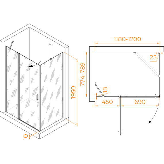 Душевое ограждение RGW LE-44 120х80 см 06124428-11, хром/прозрачное фото 3