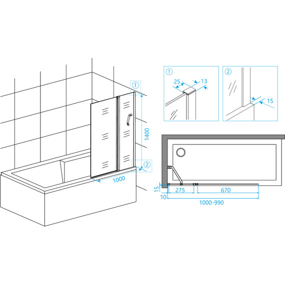 Шторка для ванны RGW SC-11B 100 см 03111110-14, чёрный/прозрачное фото 8