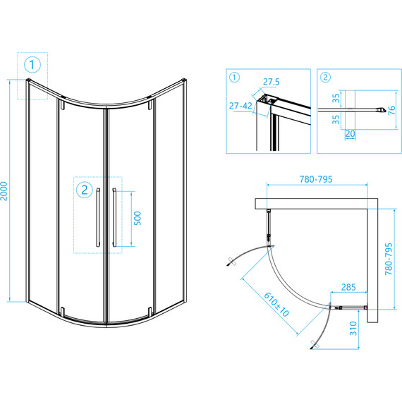 Душевое ограждение RGW SV-53B 80х80 см 06325388-14, черный/прозрачное фото 6