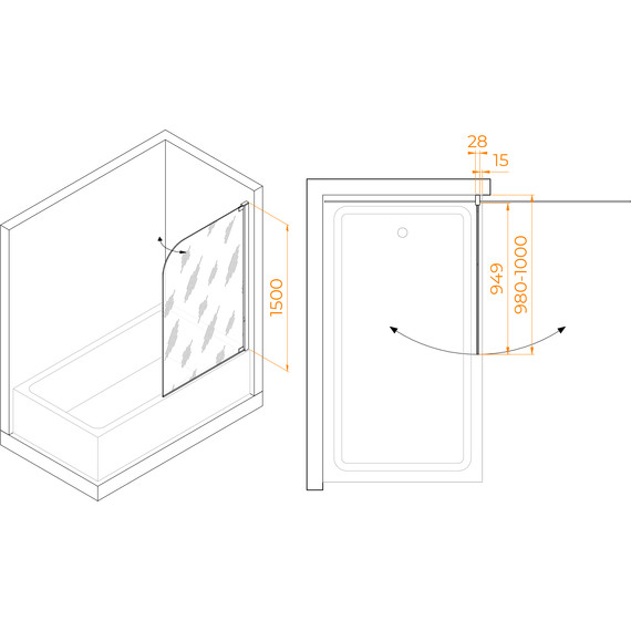 Шторка для ванны RGW SC-01 100 см 03110110-11 (стекло 8 мм), хром/прозрачное фото 6