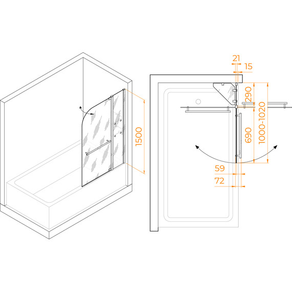 Шторка для ванны RGW SC-08 100 см 03110810-11, хром/прозрачное фото 8