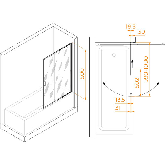 Шторка для ванны RGW SC-40 100 см 03114010-11, хром/прозрачное фото 6