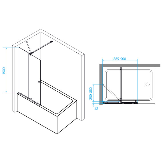 Шторка для ванны RGW SC-46 90 см 06114609-11 (стекло 8 мм), хром/прозрачное фото 7