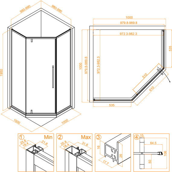Душевое ограждение RGW SV-81 100х100 см 32328100-11, хром/прозрачное фото 3