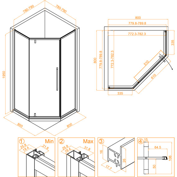 Душевое ограждение RGW SV-81 80х80 см 32328188-11, хром/прозрачное фото 3