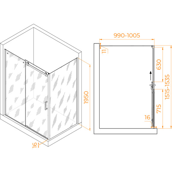 Душевое ограждение RGW TO-44 150х100 см 02074450-11 (стекло 8 мм), хром/прозрачное фото 3