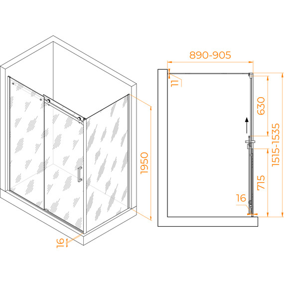 Душевое ограждение RGW TO-44 150х90 см 02074459-11 (стекло 8 мм), хром/прозрачное фото 3