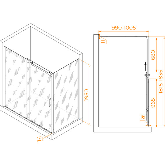 Душевое ограждение RGW TO-44 180х100 см 02074480-11 (стекло 8 мм), хром/прозрачное фото 3
