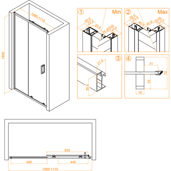 Душевая дверь RGW CL-14 110 см 32091411-11, хром/прозрачное - 4 Душевая дверь RGW CL-14 110 см 32091411-11, хром/прозрачное фото 4