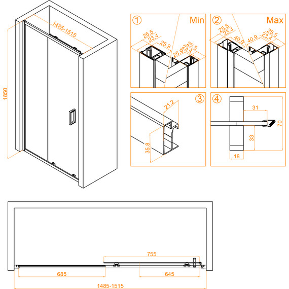 Душевая дверь RGW CL-14 150 см 32091415-11, хром/прозрачное - 4 Душевая дверь RGW CL-14 150 см 32091415-11, хром/прозрачное фото 4