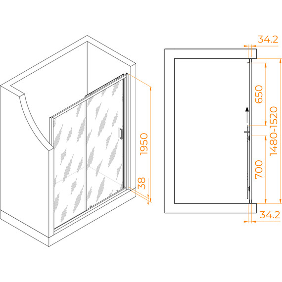Душевая дверь RGW PA-14G 150 см 41081415-16, золото/прозрачное - 2 Душевая дверь RGW PA-14G 150 см 41081415-16, золото/прозрачное фото 2