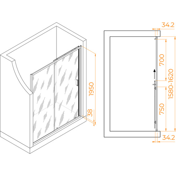 Душевая дверь RGW PA-14B 160 см 41081416-14, черный/прозрачное - 3 Душевая дверь RGW PA-14B 160 см 41081416-14, черный/прозрачное фото 3