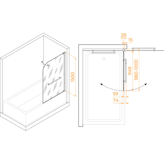Шторка для ванны RGW SC-02 100 см 03110210-11 (стекло 8 мм), хром/прозрачное фото 7
