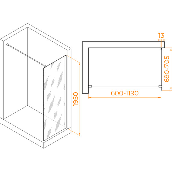 Душевая перегородка RGW WA-010B 70x195 см 351001007-14 (стекло 8 мм) с кронштейном в комплекте, черный/прозрачное фото 4