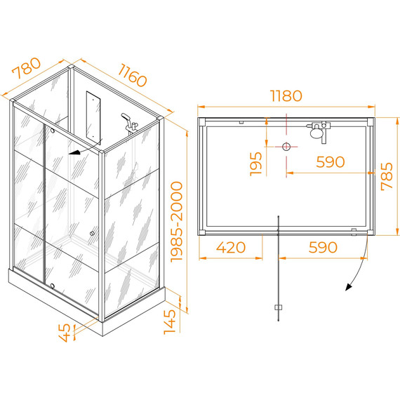 Душевая кабина RGW AN-207 120x80 см 411320782-95, белый/прозрачное/матовое - 2 Душевая кабина RGW AN-207 120x80 см 411320782-95, белый/прозрачное/матовое фото 2
