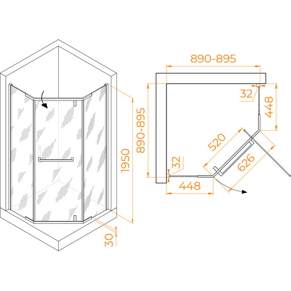 Душевое ограждение RGW HO-081 90x90 см 350608199-21 (стекло 8 мм) хром/матовое фото 3