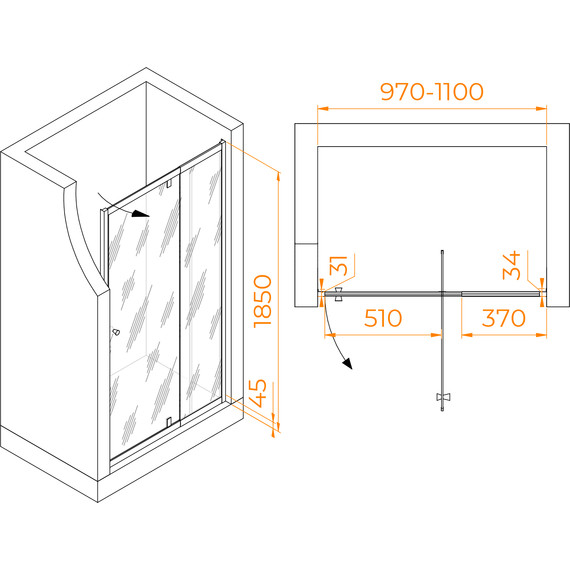 Душевая дверь RGW PA-02B NEW 100 см 41080200-14, чёрный/прозрачное - 3 Душевая дверь RGW PA-02B NEW 100 см 41080200-14, чёрный/прозрачное фото 3