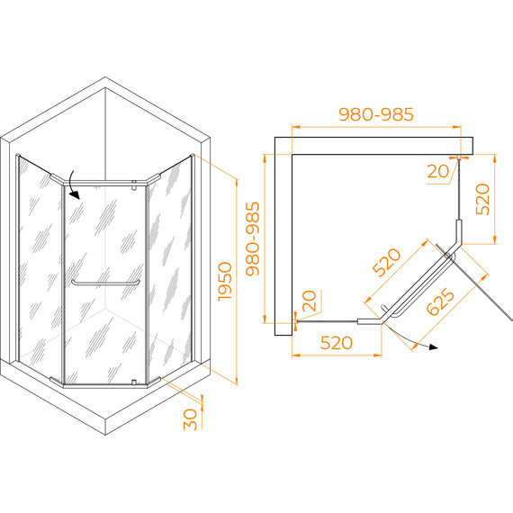 Душевое ограждение RGW PA-081B 100 см 35088100-14, чёрный/прозрачное фото 3