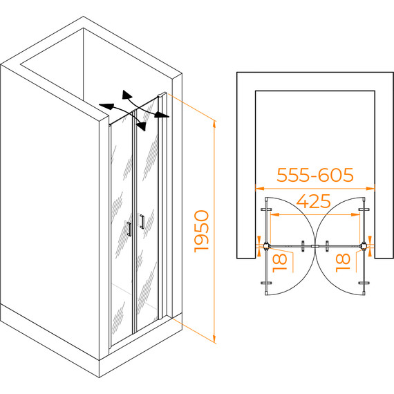 Душевая дверь RGW PA-104 60 см 060810406-11, хром/прозрачное - 5 Душевая дверь RGW PA-104 60 см 060810406-11, хром/прозрачное фото 5