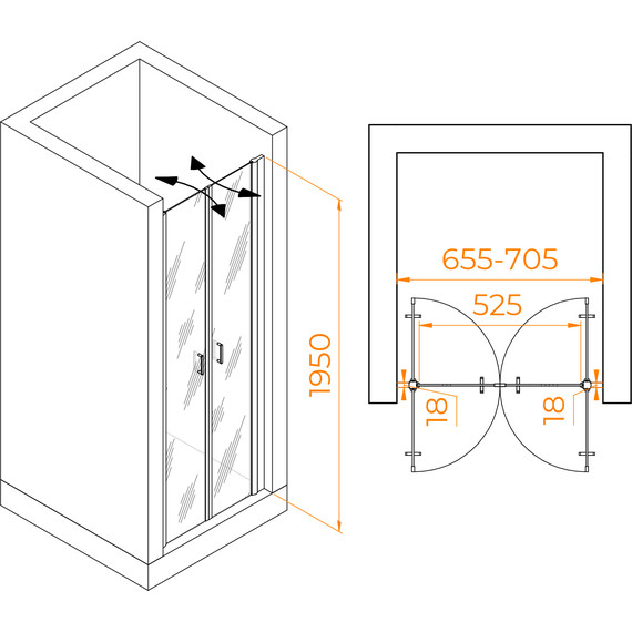 Душевая дверь RGW PA-104 70 см 060810407-11, хром/прозрачное - 5 Душевая дверь RGW PA-104 70 см 060810407-11, хром/прозрачное фото 5