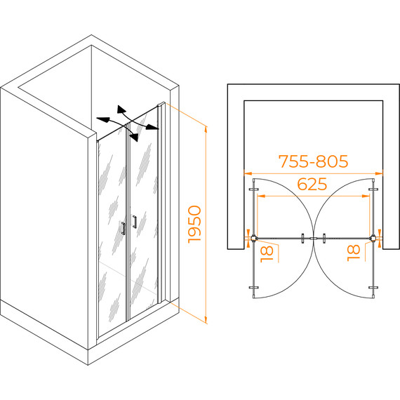 Душевая дверь RGW PA-104 80 см 060810408-11, хром/прозрачное - 5 Душевая дверь RGW PA-104 80 см 060810408-11, хром/прозрачное фото 5