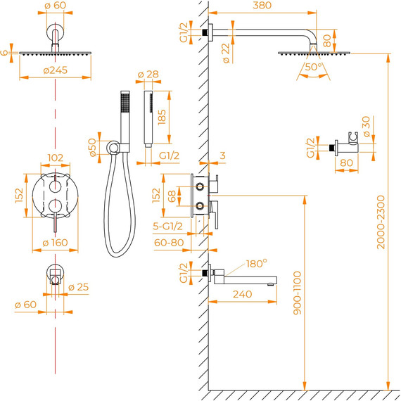 Душевая система для ванны RGW SP-55B 51140855-04, черный матовый - 7 Душевая система для ванны RGW SP-55B 51140855-04, черный матовый фото 7