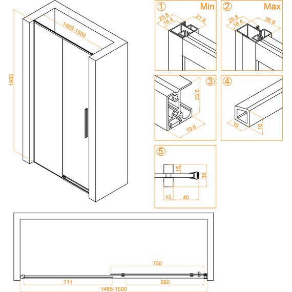 Душевая дверь RGW SV-12G 150 см 32321215-16, золото/прозрачное - 4 Душевая дверь RGW SV-12G 150 см 32321215-16, золото/прозрачное фото 4
