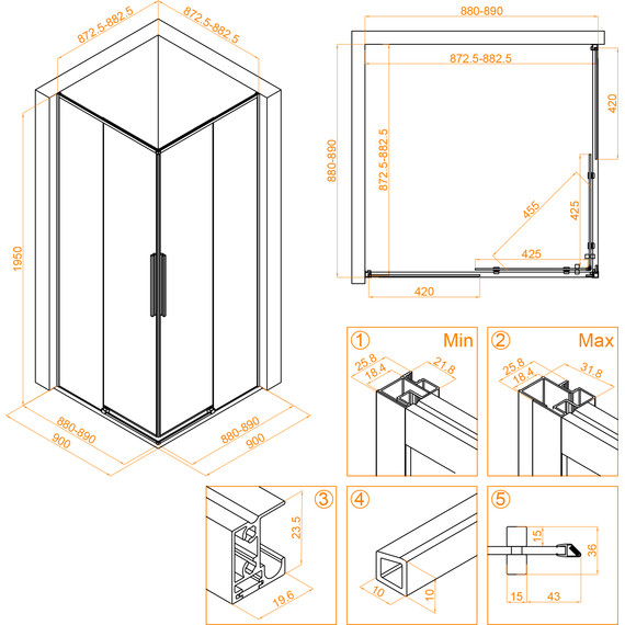 Душевое ограждение RGW SV-31G 90x90 см 32323199-16, золото/прозрачное фото 4