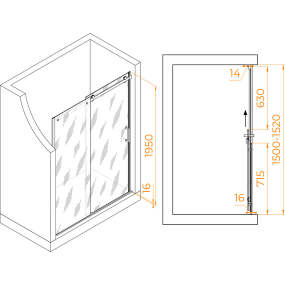 Душевая дверь RGW TO-14B 150 см 02071415-14 (стекло 8 мм), черный/прозрачное фото 3