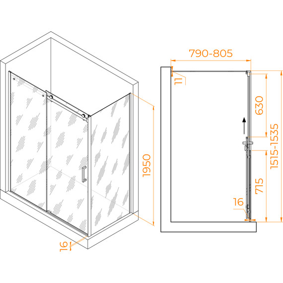 Душевое ограждение RGW TO-44-1B 150x80 см 020744158-14 (стекло 8 мм) чёрный/прозрачное фото 3