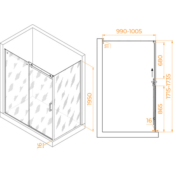 Душевое ограждение RGW TO-44-1B 170x100 см 020744170-14 (стекло 8 мм) чёрный/прозрачное фото 3