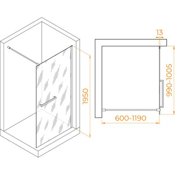 Душевая перегородка RGW WA-041B 100x195 см 35104010-14 (стекло 8 мм) с кронштейном в комплекте, черный/прозрачное фото 4