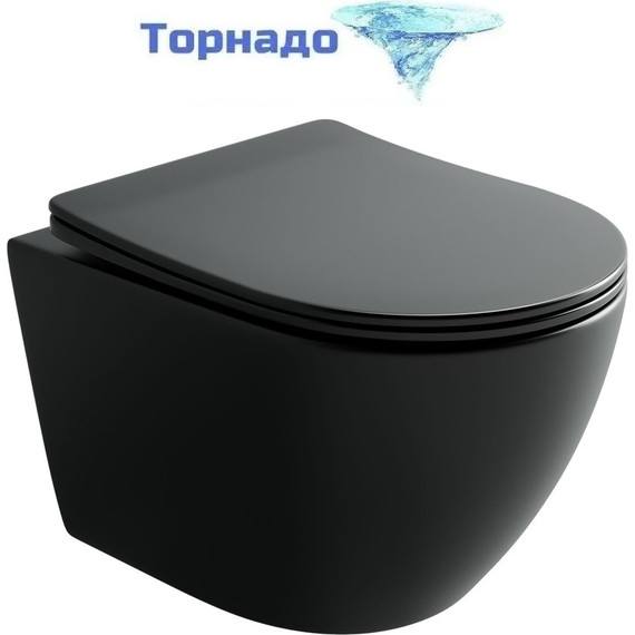 Унитаз подвесной безободковый Ceramicanova Uno CN11001TMB (система смыва Торнадо) с крышкой микролифт, чёрный матовый, Цвет производителя: чёрный матовый фото 
