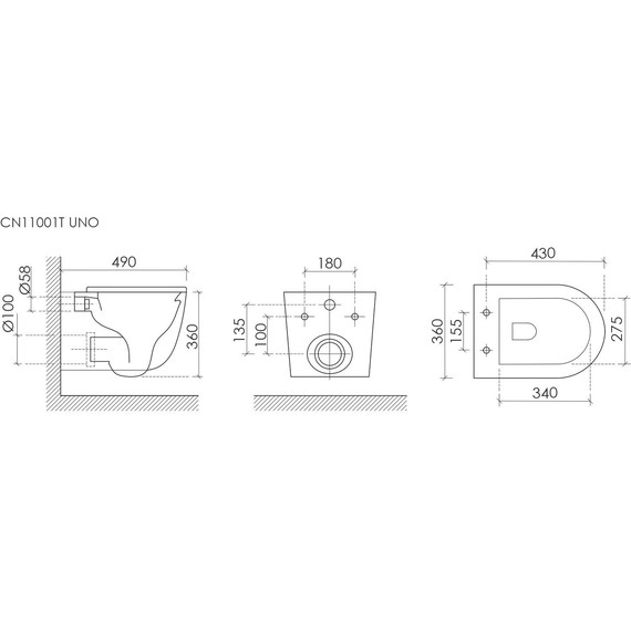 Унитаз подвесной безободковый Ceramicanova Uno CN11001TMB (система смыва Торнадо) с крышкой микролифт, чёрный матовый, Цвет производителя: чёрный матовый фото 10