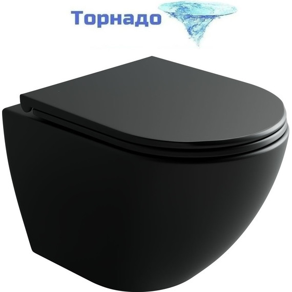 Унитаз подвесной безободковый Ceramicanova Metropol CN4002TMB (система смыва Торнадо) с крышкой микролифт, чёрный матовый фото 