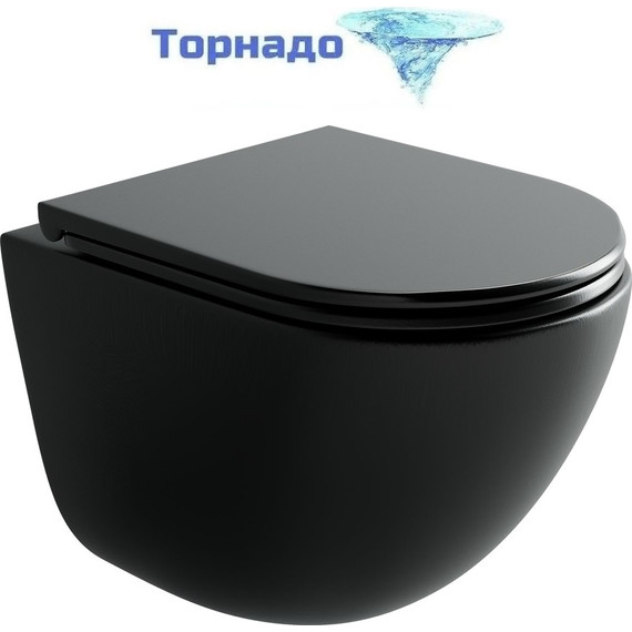 Унитаз подвесной безободковый Ceramicanova Vogue CN4008TMB (система смыва Торнадо) с крышкой микролифт, чёрный матовый, Цвет производителя: чёрный матовый фото 
