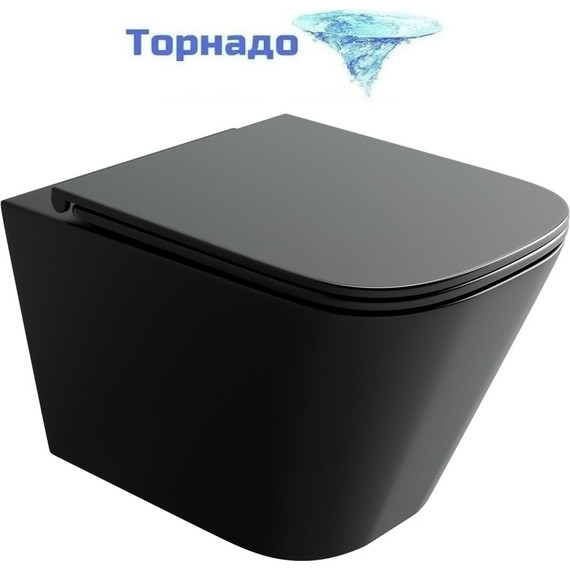 Унитаз подвесной безободковый Ceramicanova Union CN4009TMB (система смыва Торнадо) с крышкой микролифт, чёрный матовый, Цвет производителя: чёрный матовый фото 