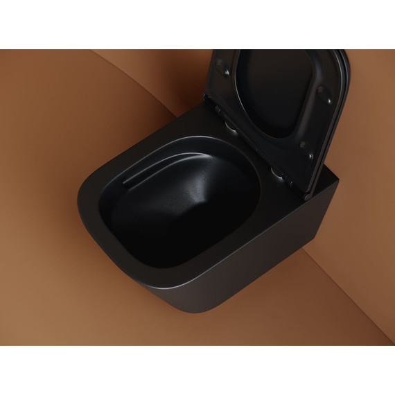 Унитаз подвесной безободковый Ceramicanova Union CN4009TMB (система смыва Торнадо) с крышкой микролифт, чёрный матовый, Цвет производителя: чёрный матовый фото 5