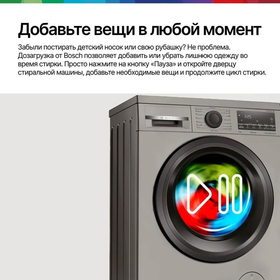 Стиральная машина Bosch Serie 4 WLS2846SME с английской панелью, цвет серебристый - 5 Стиральная машина Bosch Serie 4 WLS2846SME с английской панелью, цвет серебристый фото 5
