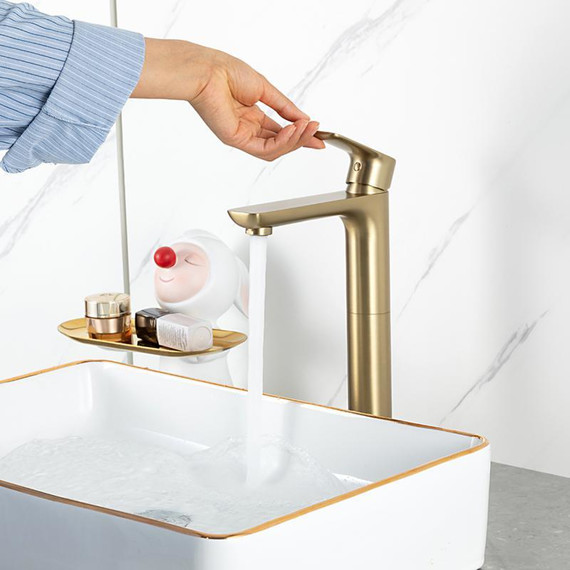 Смеситель для раковины высокий Gappo G48-3 G1048-32, золото сатин, Цвет производителя: золото сатин фото 9