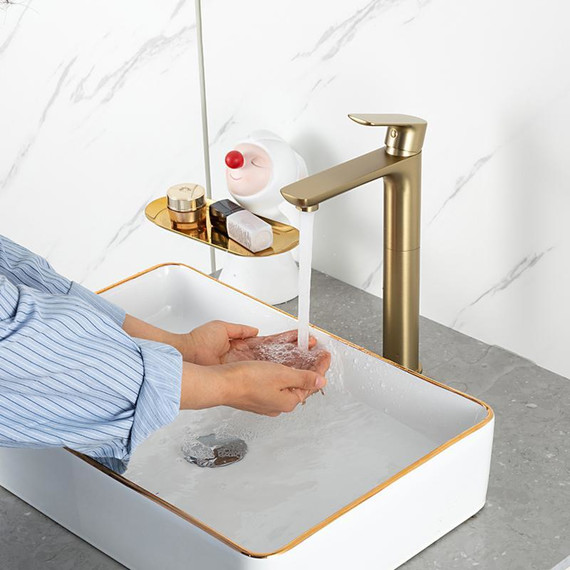 Смеситель для раковины высокий Gappo G48-3 G1048-32, золото сатин, Цвет производителя: золото сатин фото 13