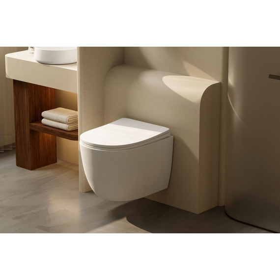 Унитаз подвесной безободковый Abber Bequem AC1100TMW с крышкой микролифт, белый матовый (система смыва Торнадо), Цвет производителя: белый матовый - 8 Унитаз подвесной безободковый Abber Bequem AC1100TMW с крышкой микролифт, белый матовый (система смыва Торнадо), Цвет производителя: белый матовый фото 8