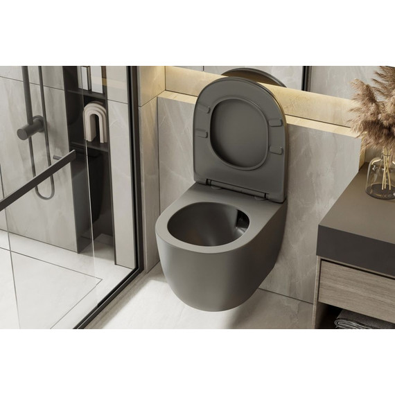 Унитаз подвесной безободковый Abber Bequem AC1101TMG с крышкой микролифт, серый матовый (система смыва Торнадо) - 9 Унитаз подвесной безободковый Abber Bequem AC1101TMG с крышкой микролифт, серый матовый (система смыва Торнадо) фото 9