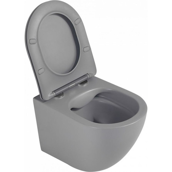 Унитаз подвесной безободковый Abber Bequem AC1101TMG с крышкой микролифт, серый матовый (система смыва Торнадо) - 2 Унитаз подвесной безободковый Abber Bequem AC1101TMG с крышкой микролифт, серый матовый (система смыва Торнадо) фото 2