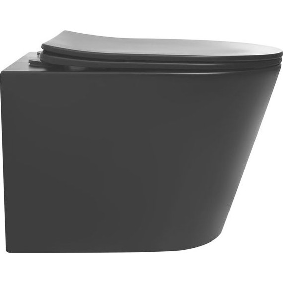 Унитаз подвесной безободковый Abber Bequem AC1102TMB с крышкой микролифт, чёрный матовый (система смыва Торнадо), Цвет производителя: чёрный матовый фото 3