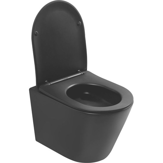 Унитаз подвесной безободковый Abber Bequem AC1102TMB с крышкой микролифт, чёрный матовый (система смыва Торнадо), Цвет производителя: чёрный матовый фото 4