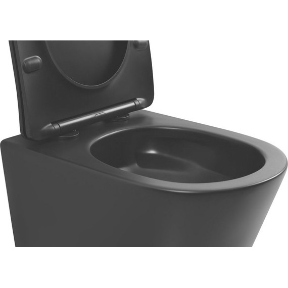 Унитаз подвесной безободковый Abber Bequem AC1102TMB с крышкой микролифт, чёрный матовый (система смыва Торнадо), Цвет производителя: чёрный матовый фото 5