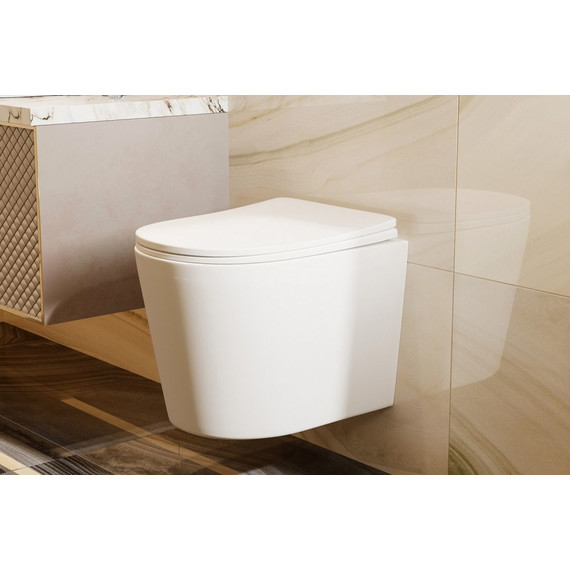 Унитаз подвесной безободковый Abber Bequem AC1102TMW с крышкой микролифт, белый матовый (система смыва Торнадо), Цвет производителя: белый матовый фото 8