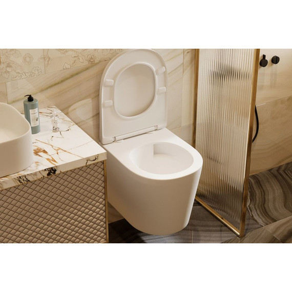 Унитаз подвесной безободковый Abber Bequem AC1102TMW с крышкой микролифт, белый матовый (система смыва Торнадо), Цвет производителя: белый матовый фото 9