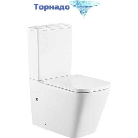 Унитаз-компакт безободковый Abber Rechteck AC1210T с крышкой микролифт, белый (система смыва Торнадо), Цвет производителя: белый фото 